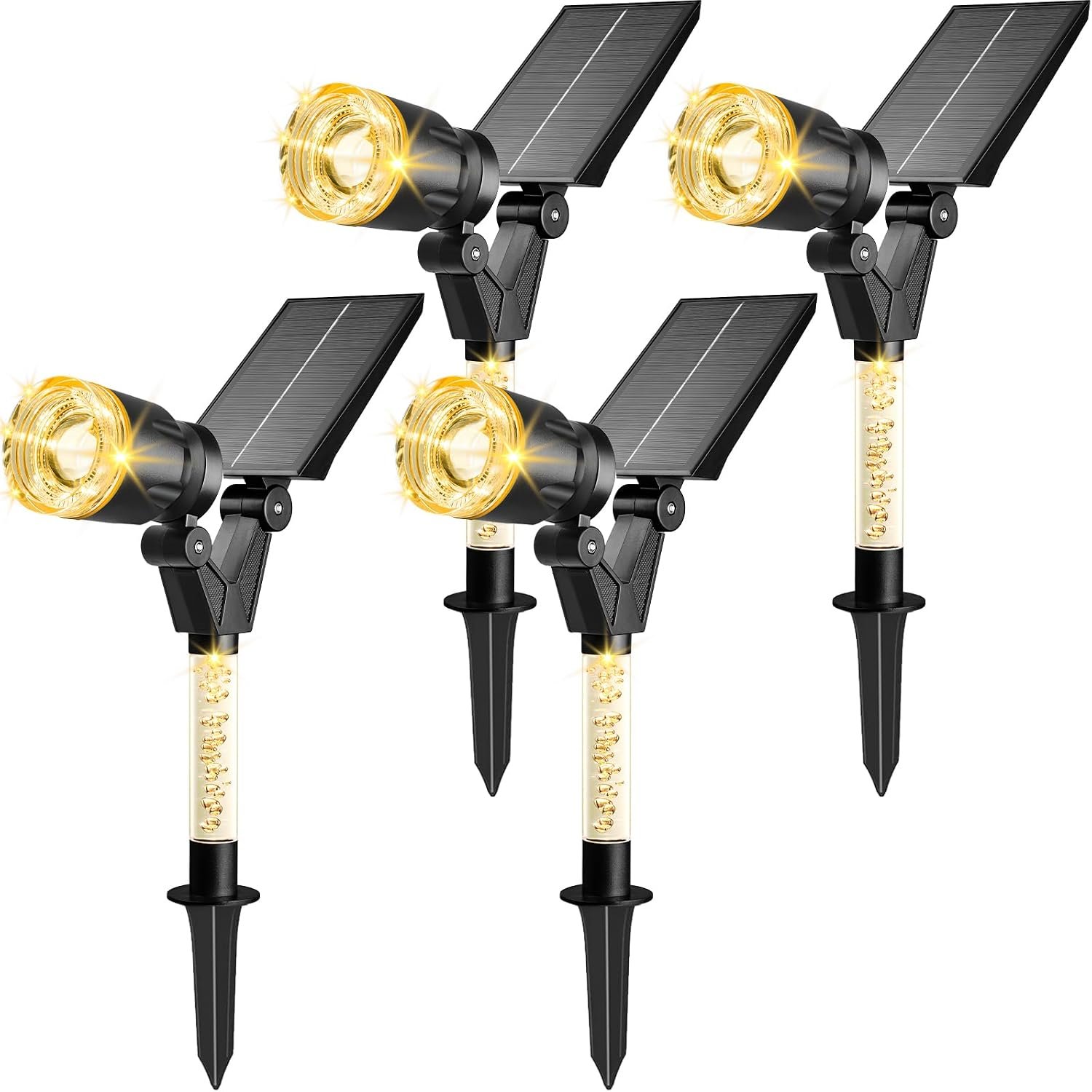 Solar Spot Lights Outdoor Waterproof Spotlights, Warm White 4 Pack | Solar Lights Outdoor for Yard Pathway Tree House Outside Landscape Lighting, Auto On/Off, Adjustable Angle, Illuminated Pole - Image 8