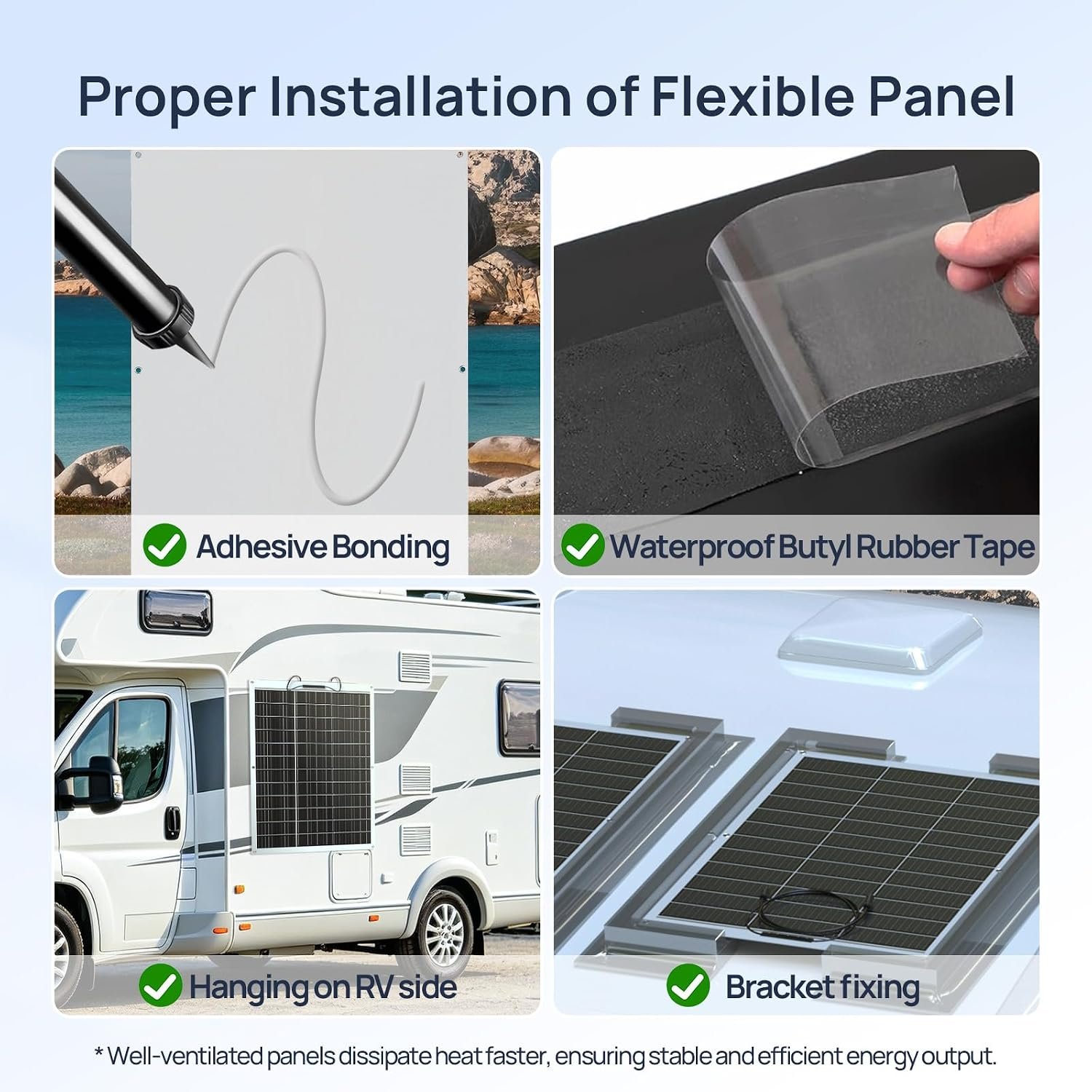 ECO-WORTHY 2pcs 130 Watt (260W) 18BB Flexible Solar Panels,25% High-Efficiency Waterproof Monocrystalline Lightweight Solar Panel for RV,Boats,Curved Surfaces,Roofs,Cabin - Image 5