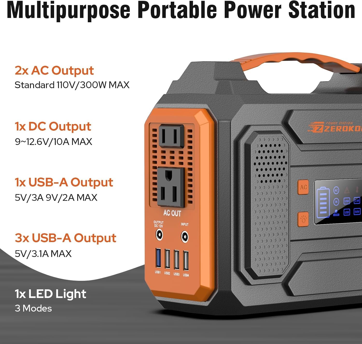 Portable Solar Generator 300W Portable Power Station with 60W Solar Panel | 110V Pure Sine Wave 280Wh Battery Solar Power Pack with USB QC3.0 DC AC Outlet for Camping Smart Device RV Van Outdoor-Orange - Image 3