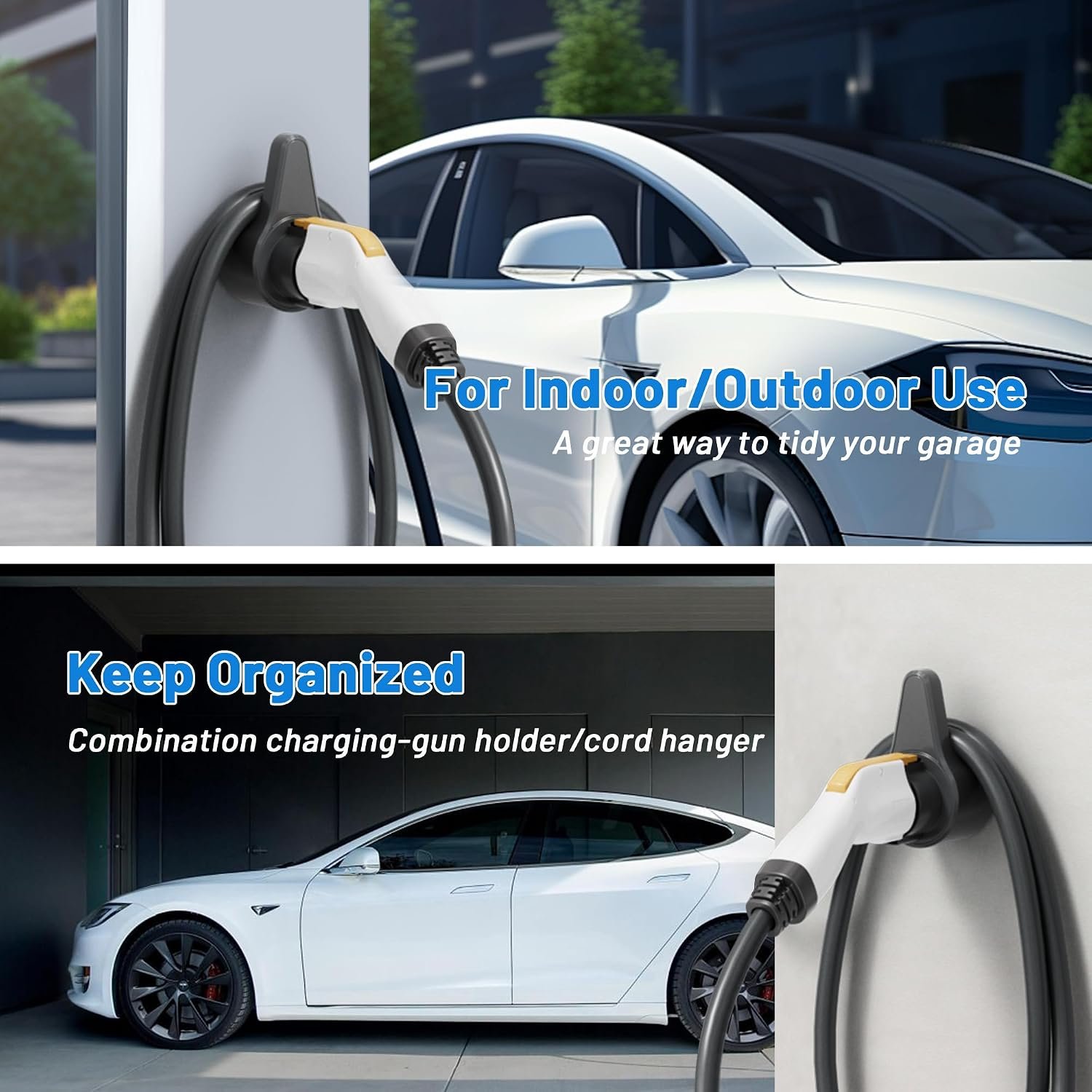 MECMO EV Charging Cable Holder Wall Mount for J1772, Electronic Vehicle Charger Cord Hanger, EVSE Car Charger Cable Organizer Management, EV Charging Plug Cord Protector Wall Hook SAE J1772 Connector - Image 5