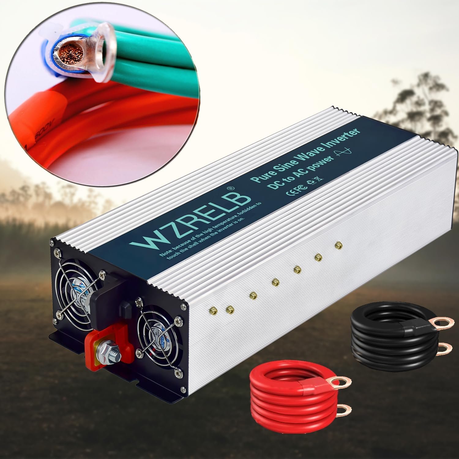 WZRELB 3000W Pure Sine Wave Inverter 12V DC to 110V 120V AC Power Converter with LED Display, Hardwire Terminal,Off-Grid Portable Power Inverter with Dual AC Outlets for Home, RV, Truck, Camping - Image 9