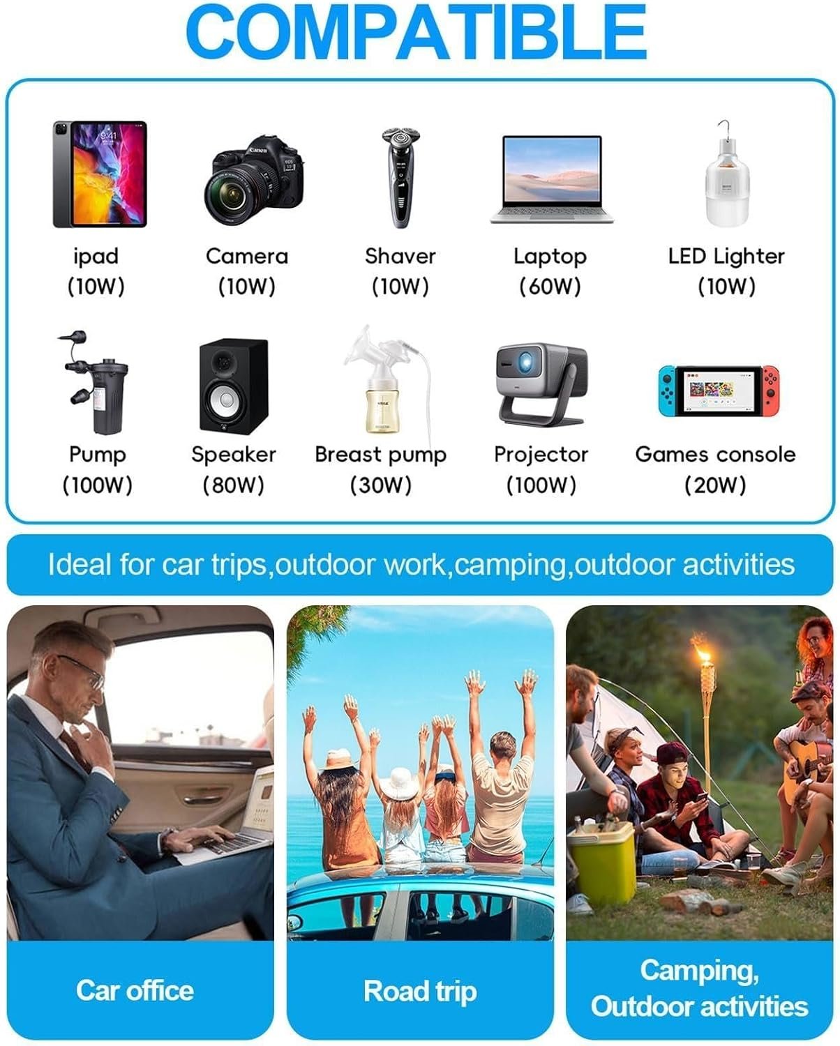 300W Portable Charger Car Power Inverters for Vehicle | 24W USB A/C,Dual 12V-110V AC Car Plug Adapter Outlet,Cigarette Lighter Adapter for Laptop/Camping/Road trip essentials - Image 6