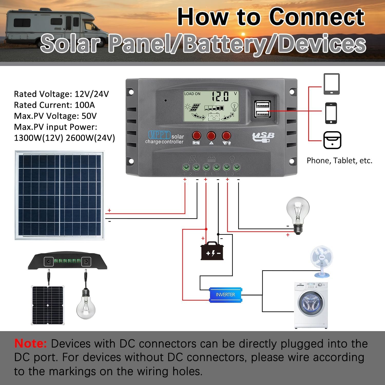 100A MPPT Solar Panel Controller 12V/24V Auto Solar Charge Intelligent Regulator for Lead-Acid Open Sealed AGM and Li Battery Solar Battery Controller with 2 USB Ports/LCD Display/3 Work Modes Grey - Image 3