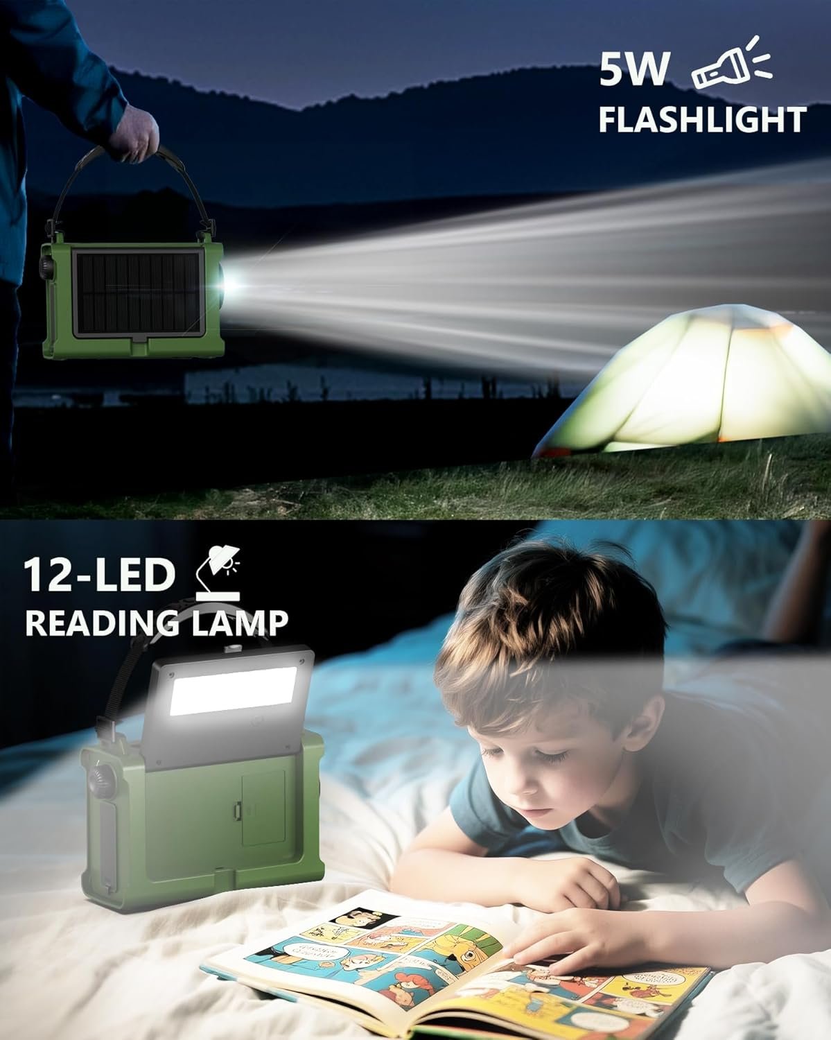 Emergency Weather Radio with Large Solar Panel, Real 12000mAh Battery | Efficient Hand Crank, AM/FM/NOAA Bands, LED Flashlight, Reading Lamp, SOS Alarm & Phone Charger for Camping & Emergencies - Image 5