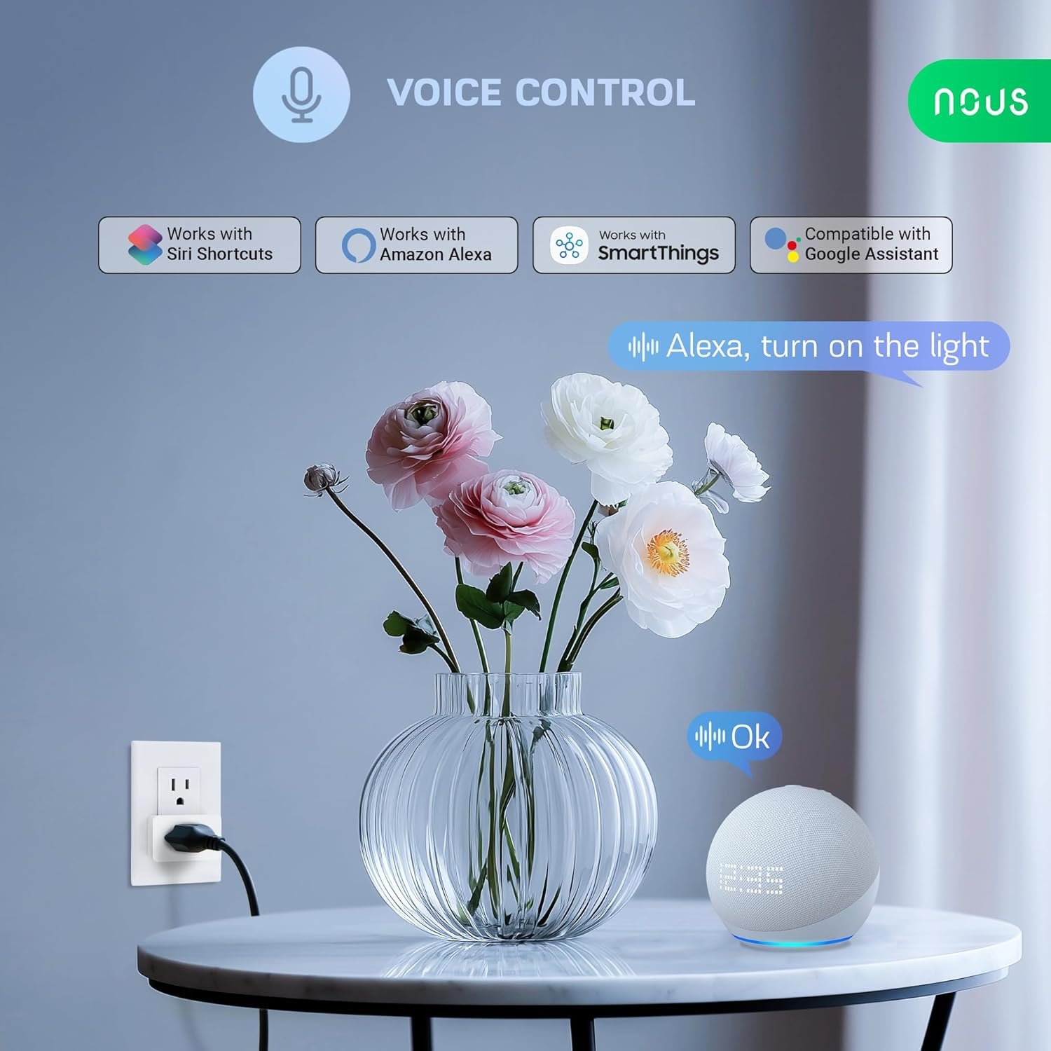 NOUS 5 GHz Wi-Fi Smart Plug 15A, Energy Monitoring, Compatible with Alexa, Google Home, Tuya Smart App, Remote Control, Timer, Compact Design, 1 Pack - Image 4