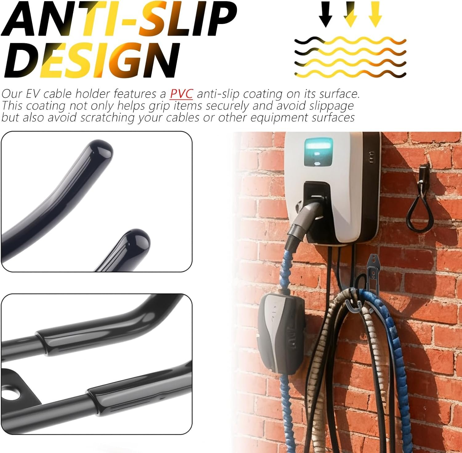 J Hooks EV Charger Holder Wall Mount,66LB Heavy-Duty EV Charging Cable Holder with Non-Slip Coating,Universal EVs Cable Holders as Garage Organizer for Indoor & Outdoor Use - Image 3