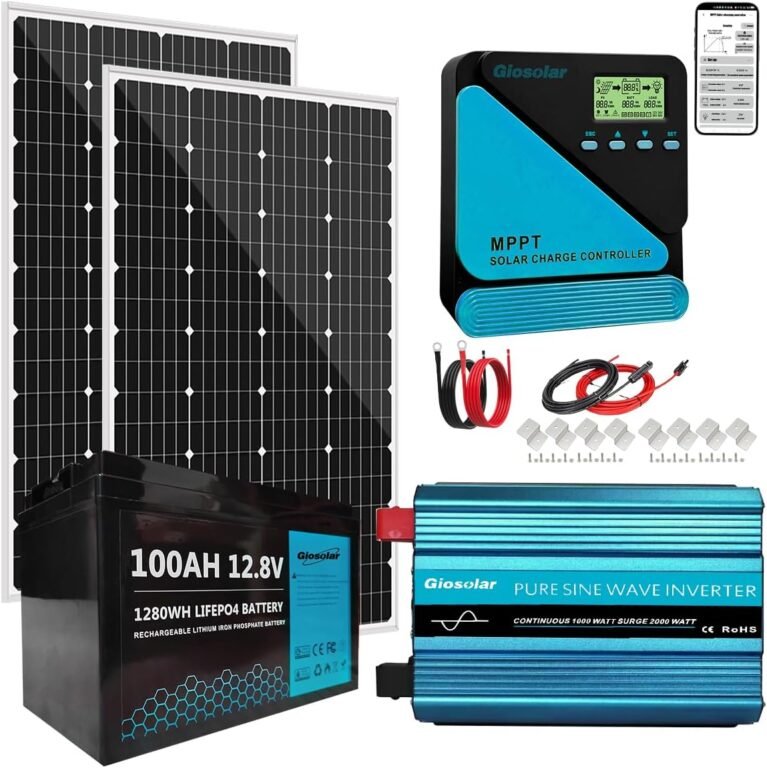 1280WH Complete Off-Grid Solar Panel Kit with 1000W Pure Sine Wave Inverter, 20A MPPT Controller & 100Ah 12.8V LiFePO4 Battery, 2×120W Monocrystalline Solar Panels for RV Boat Cabin Shed Home Backup