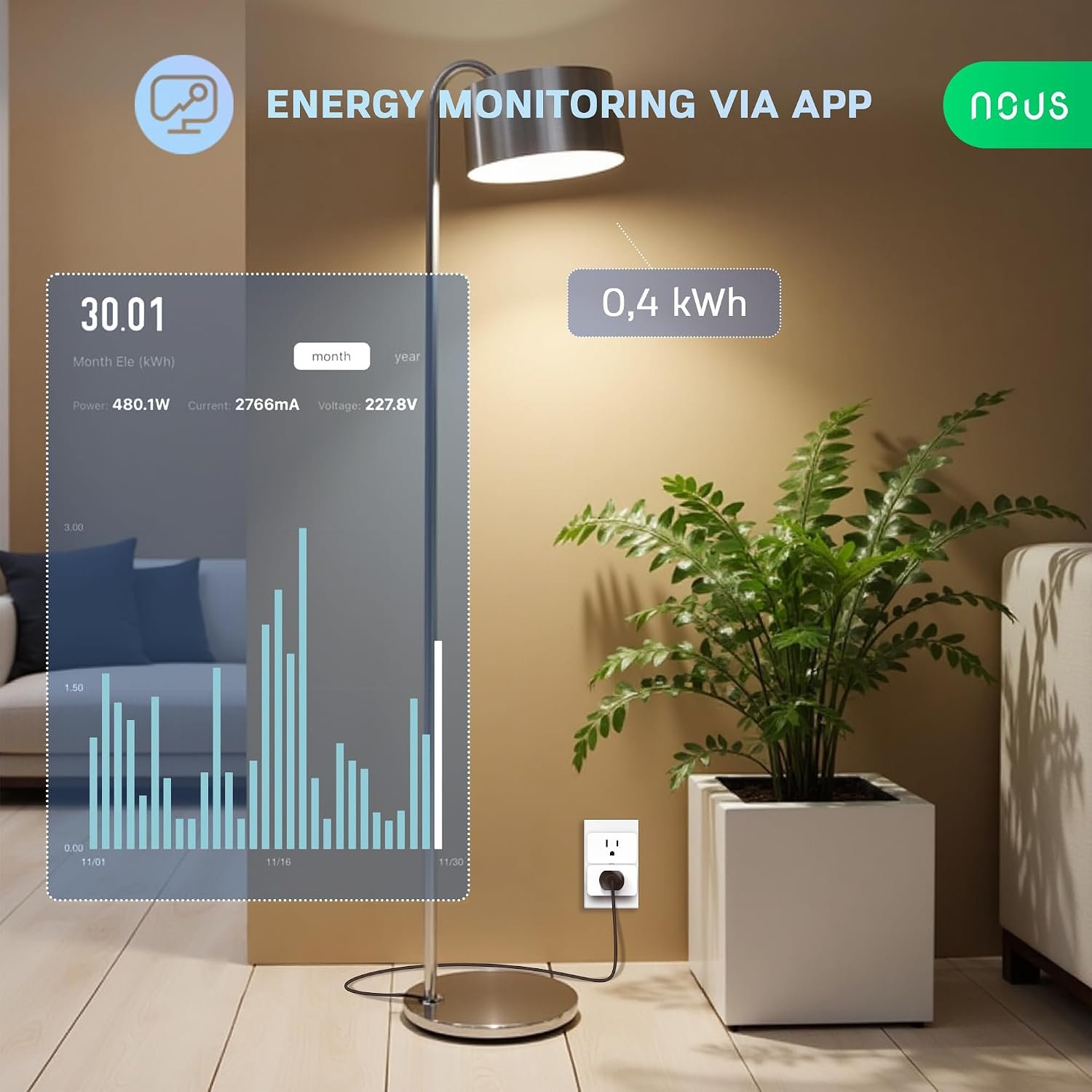 NOUS 5 GHz Wi-Fi Smart Plug 15A, Energy Monitoring, Compatible with Alexa, Google Home, Tuya Smart App, Remote Control, Timer, Compact Design, 1 Pack - Image 6