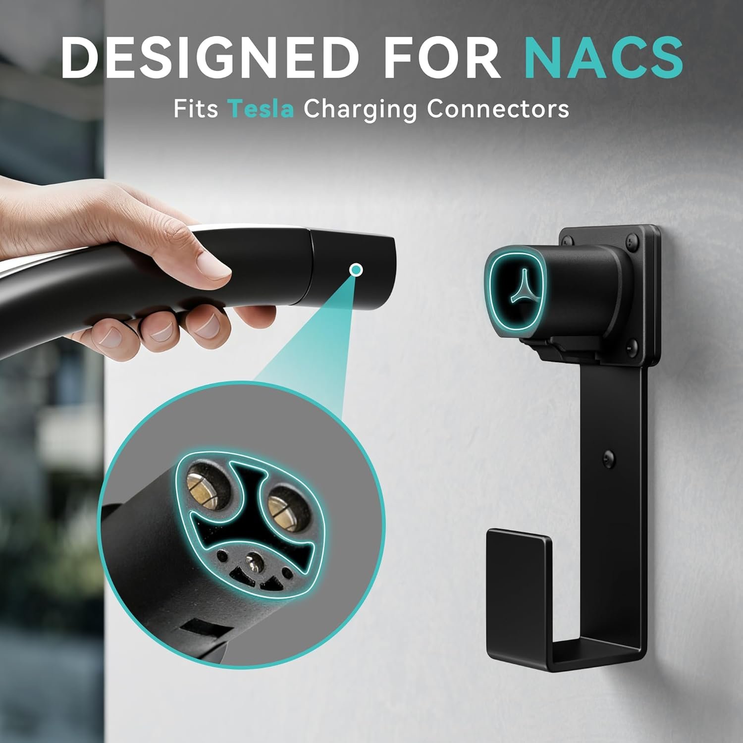 EV Charger Holder - Tesla Connector, Nozzle Holster Dock and J-Hook Combination, EV Cable Holder Wall-Mount Electric Vehicle Charger - Image 4