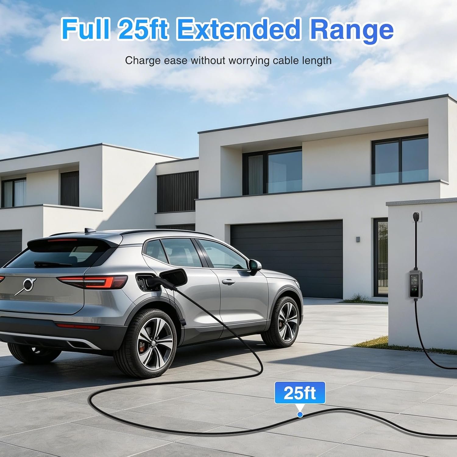 Level 2 EV Charger, 40 Amp 240V 9.6kW, 25ft Cable, LED Display | Portable J1772 Charger EV Car Charging Stations for Home Level 2, NEMA14-50 Plug, Current Adjustable (Tesla Need Adapter) - Image 2
