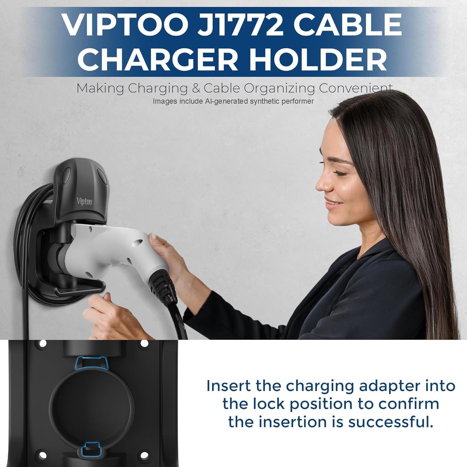 VIPTOO J1772 EV Charger Holder Wall Mount | 5-position 0°–180° rotation helps align J1772 connectors; durable ABS keeps charging cables tidy and off the garage floor - Image 3