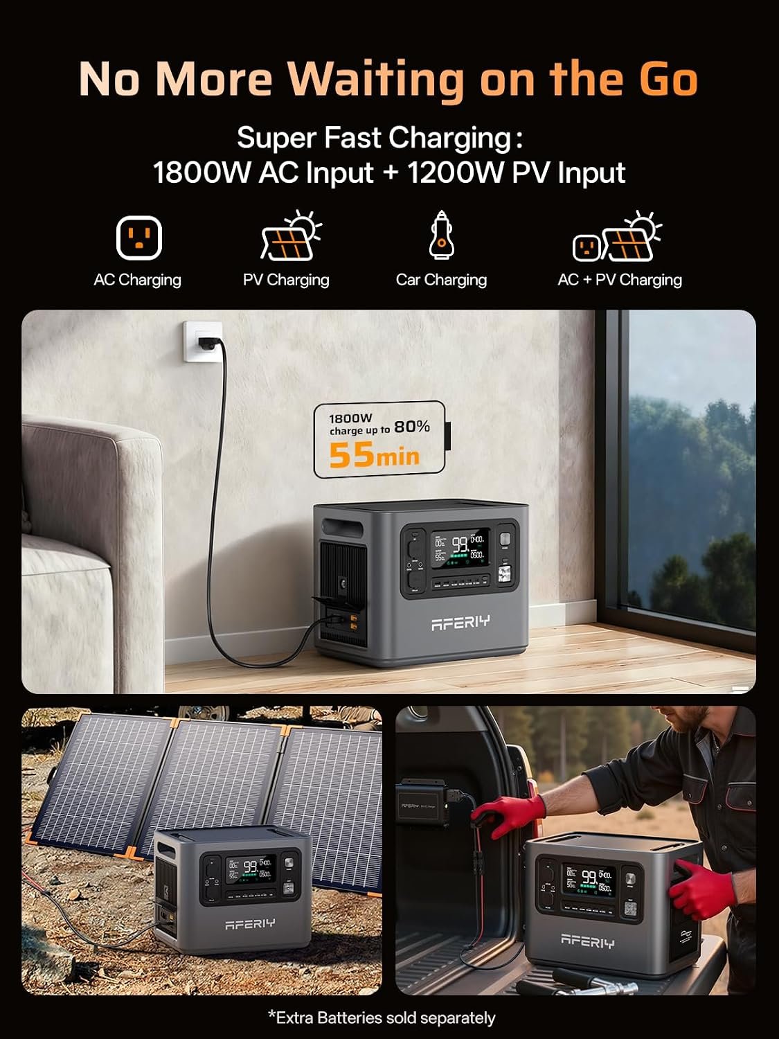 AFERIY P280 Portable Power Station 2800W with 200W Bifacial Solar Panel | Bifacial Solar,Over-rated Power,Up to 25% Efficiency N-type Solar Cell,Solar Generator with Panels Included for Camping & RVs - Image 2