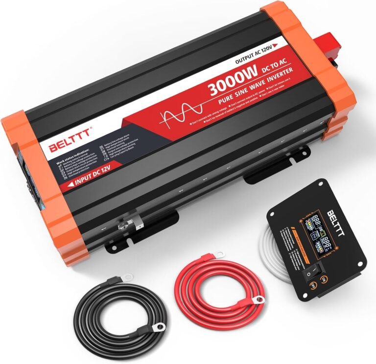 3000W Pure Sine Wave Inverter 12V DC to 120V AC, 6000W Peak | LCD Display, 23 ft Wired Remote, Dual AC and 20A Outlets, Hardwire Port, USB, Power Inverter for Solar, Off-Grid, RV, Truck