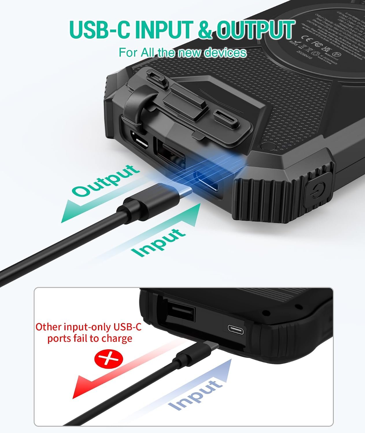 BLAVOR Solar Power Bank 10,000mAh, Portable Wireless Charger, 20W Fast Charging External Battery Pack with USB C for Cell Phones, Solar Panel Charging with Dual Flashlight for Camping - Image 4