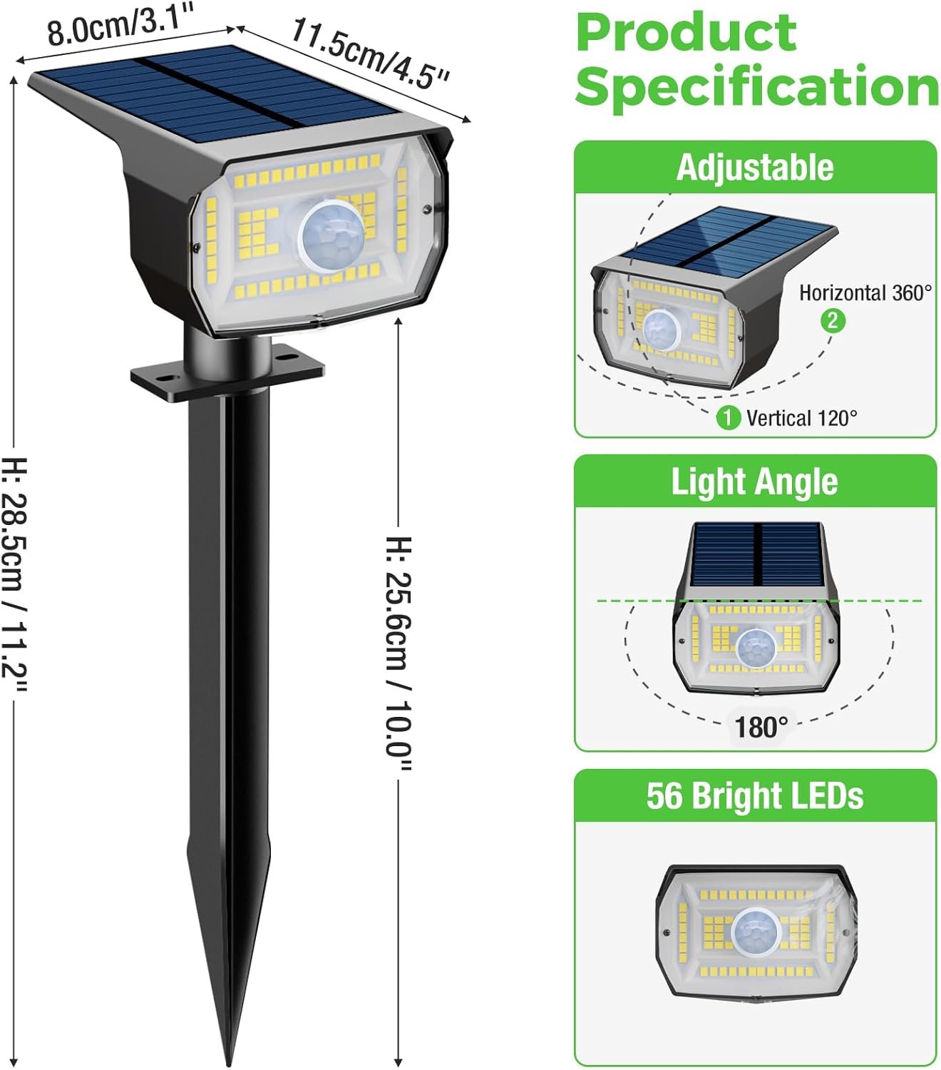 nipify Solar Lights Outdoor Waterproof, Motion Sensor Spot Landscape Light | 4 Pack/3 Modes/56 LED, Cool White, Solar Powered, Lighting for Outside Pathway Yard Lawn Garden Walkway Pathway - Image 7
