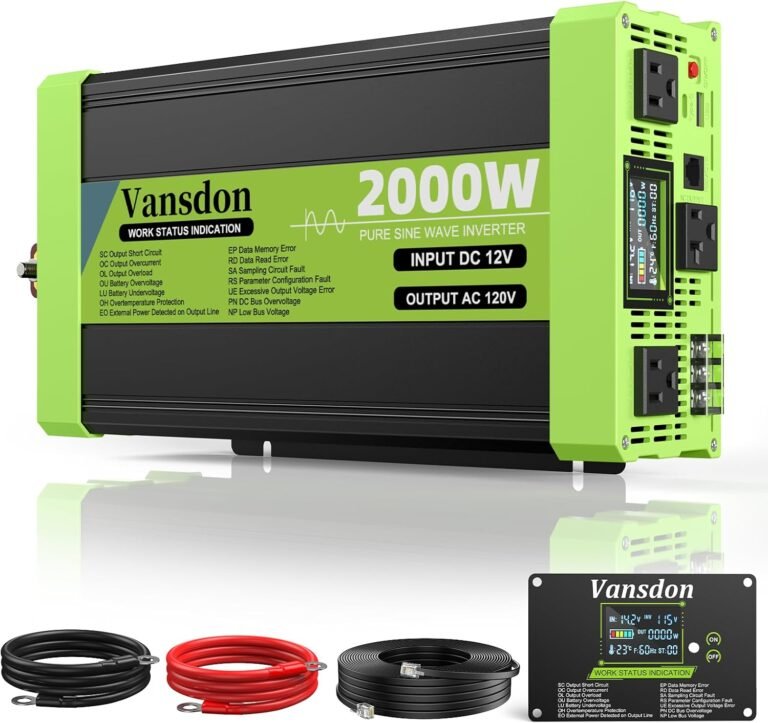 Vansdon 2000W Pure Sine Wave Inverter 12V DC to 120V AC Inverters for RV,Truck, Solar, Home, Off-Grid, Car Power Inverter with LCD Display, 3 AC Outlet, 30W USB-C, USB, Remote Control, Surge 4000W