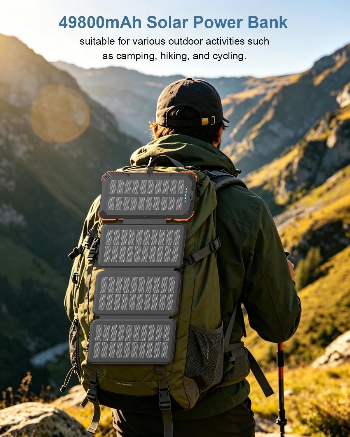 Solar Charger Power Bank 49800mAh with 4 Built-in Cables & 4 Foldable Panels, 22.5W Fast Portable Phone Charger, External Battery Pack with USB-C in/Output & Flashlight for Outdoor Camping - Image 9