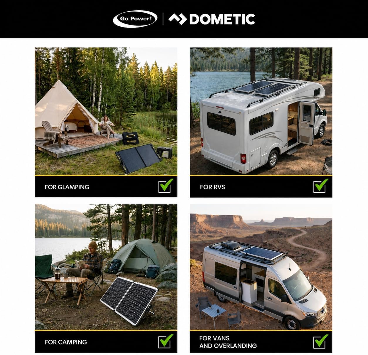 Go Power DuraLite-E 100-Watt Expansion Solar Panel - Built-in USB Charging, Lightweight 10 lbs, Solar Panel for Camping, Tent Trailers, Camper Vans, RVs - Image 2