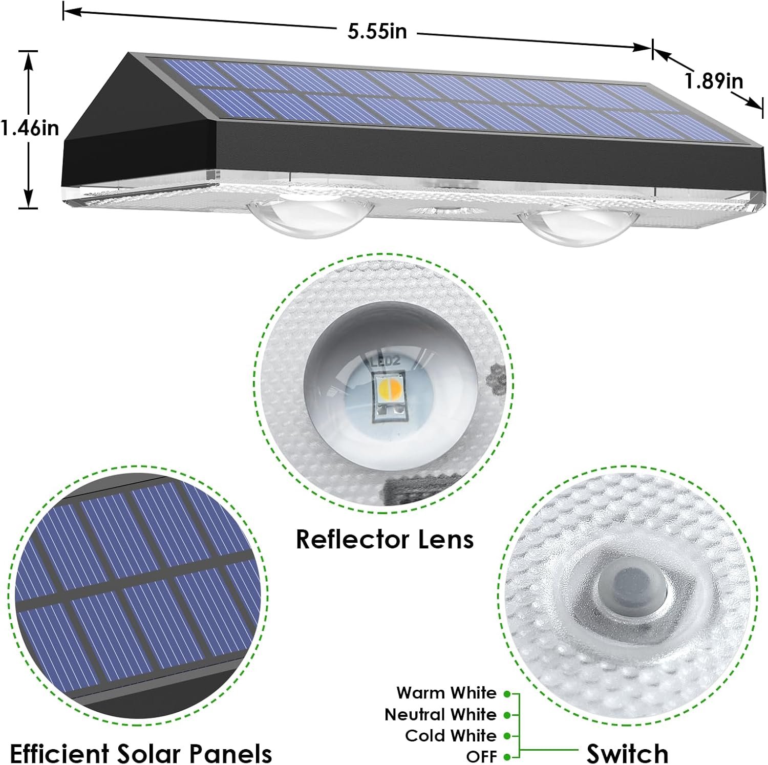 Solar Fence Lights Outdoor, 2700/4000/6000K 3 Mode, 8-12H, Black, 8 Pack | IP65 Waterproof, Fence Lights Solar Powered for Outside, Backyard, Railing, Step, Patio,Wall and Home Improvement - Image 2