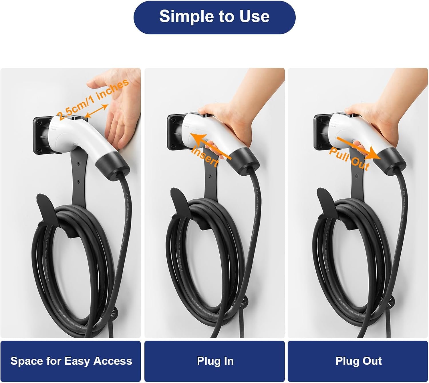 J1772 EV Charger Holder Wall Mount, Flush-Mount EV Cable Organizer | Space-Saving Low-Profile Design Prevents Protrusion Collisions, Arc-Shaped Edges Prevent Cable Damage, Indoor & Outdoor Use - Image 7