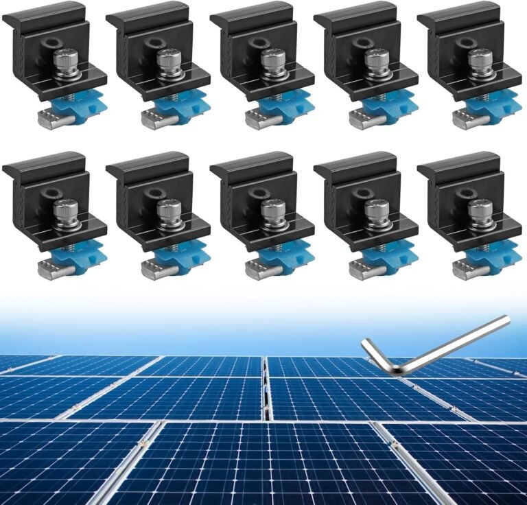 Anbte 10pcs Adjustable Solar Panel End Clamp for Unistrut, 30-50mm Aluminum Solar Panel Mounting Brackets with Nuts Bolts and Wrench, for Metal Roof, Tin Roof, Flat Roof, Sheet Roof, RV, Black