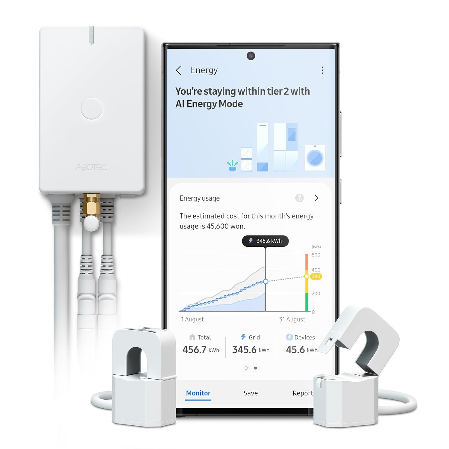Aeotec Home Energy Meter 8 - Smart Electricity Monitor - Real-Time Usage and Production Tracking - Z-Wave Long Range - 2x200A Clamp-On Sensor - Supports 2-Phase Power - SmartThings - HomeAssistant - Image 2