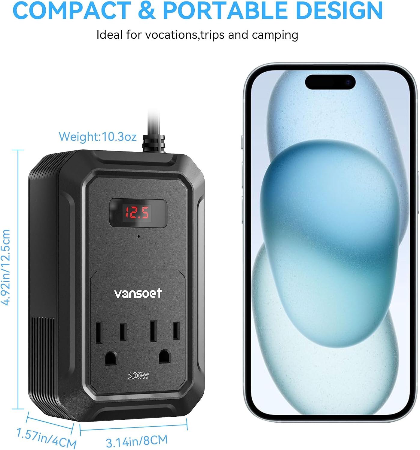 200W Car Power Inverter, DC 12V to 110V AC, PD 65W/30W USB C & QC 18W Ports | 2 AC Outlets, Car Plug Adapter Outlet for Laptop/Phone/Road Trip - Image 7