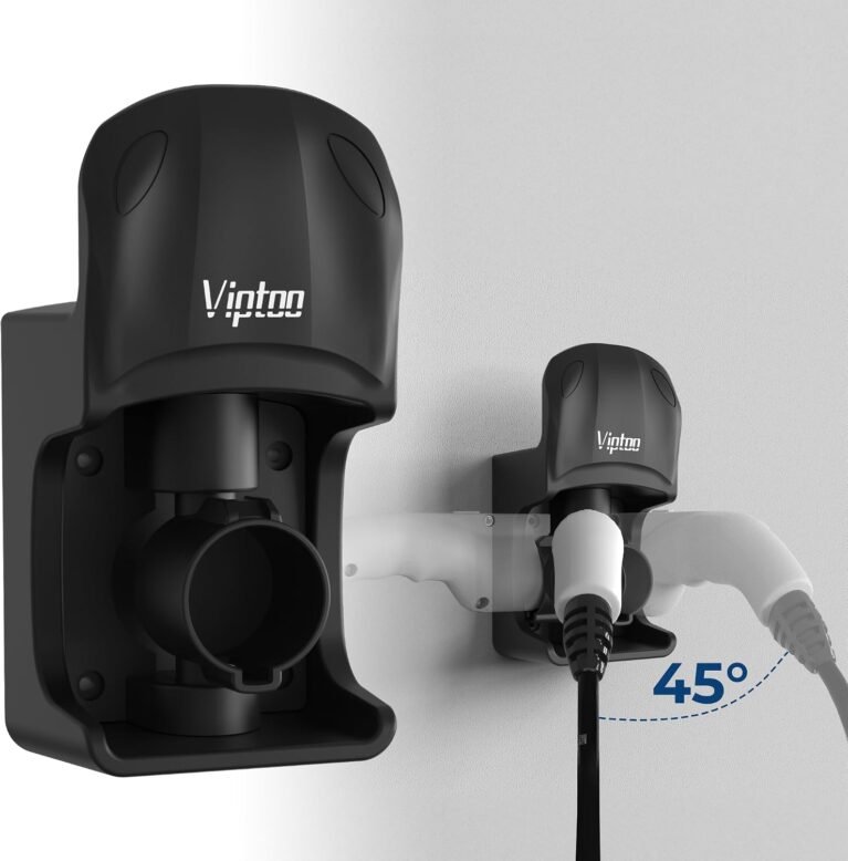 VIPTOO J1772 EV Charger Holder Wall Mount | 5-position 0°–180° rotation helps align J1772 connectors; durable ABS keeps charging cables tidy and off the garage floor