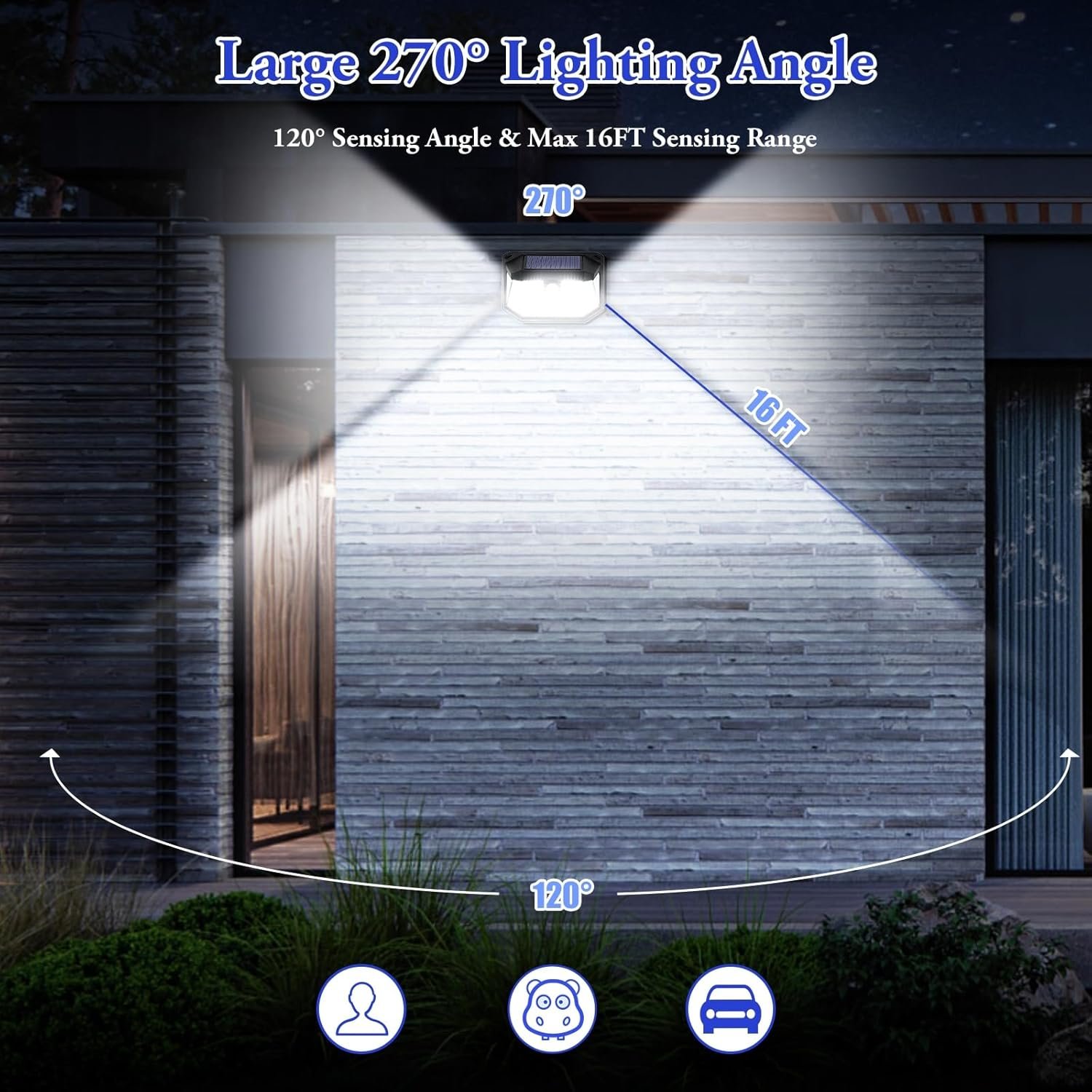Solar Outdoor Lights, 2-Pack Super Bright 178 LEDs Motion Sensor Wall Light with 270° Wide Angle & 3 Modes, Waterproof Solar Powered Security Light for Patio Garden Garage Front Door - Image 6