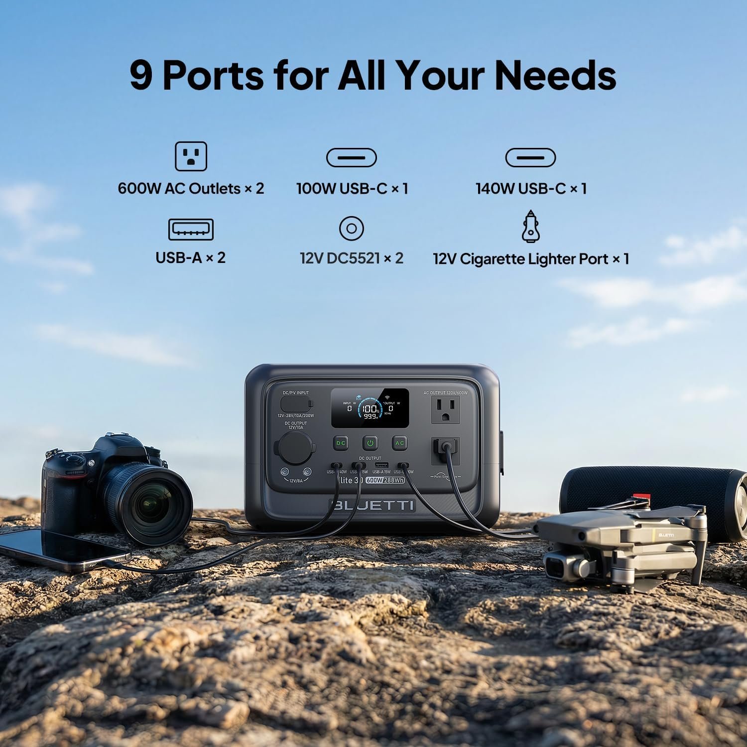 BLUETTI Elite 30 V2 Portable Power Station 288Wh 600W LFP Solar Generator | Power Lifting 1500W, 10ms UPS, 45 Min 0-80% Fast Charging, Emergency Backup Power for Blackout, Camping, Outage and Road Trip - Image 6