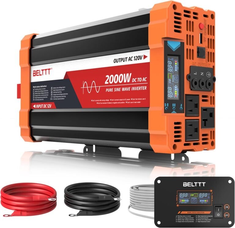 2000W Pure Sine Wave Inverter 12V DC to 120V AC, 4000W Surge | LCD Display, Dual AC and 20A Outlets, 23ft Remote, Hardwire Port, USB, Power Inverter for Solar, RV Truck, 93% Max Efficiency