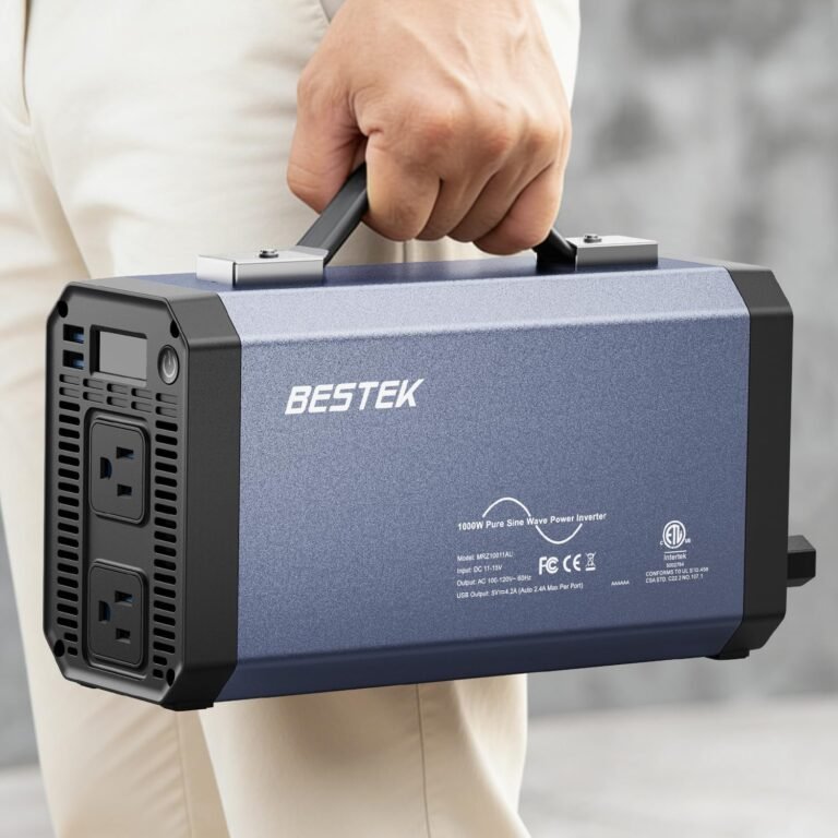BESTEK Pure Sine Wave Power Inverter - 1000W Car Inverter DC 12V to 110V AC - Car Charger Adapter Outlet with 4.8A Dual USB Charging Ports - Digital LCD Display - Aluminum Housing - Rubber Handle