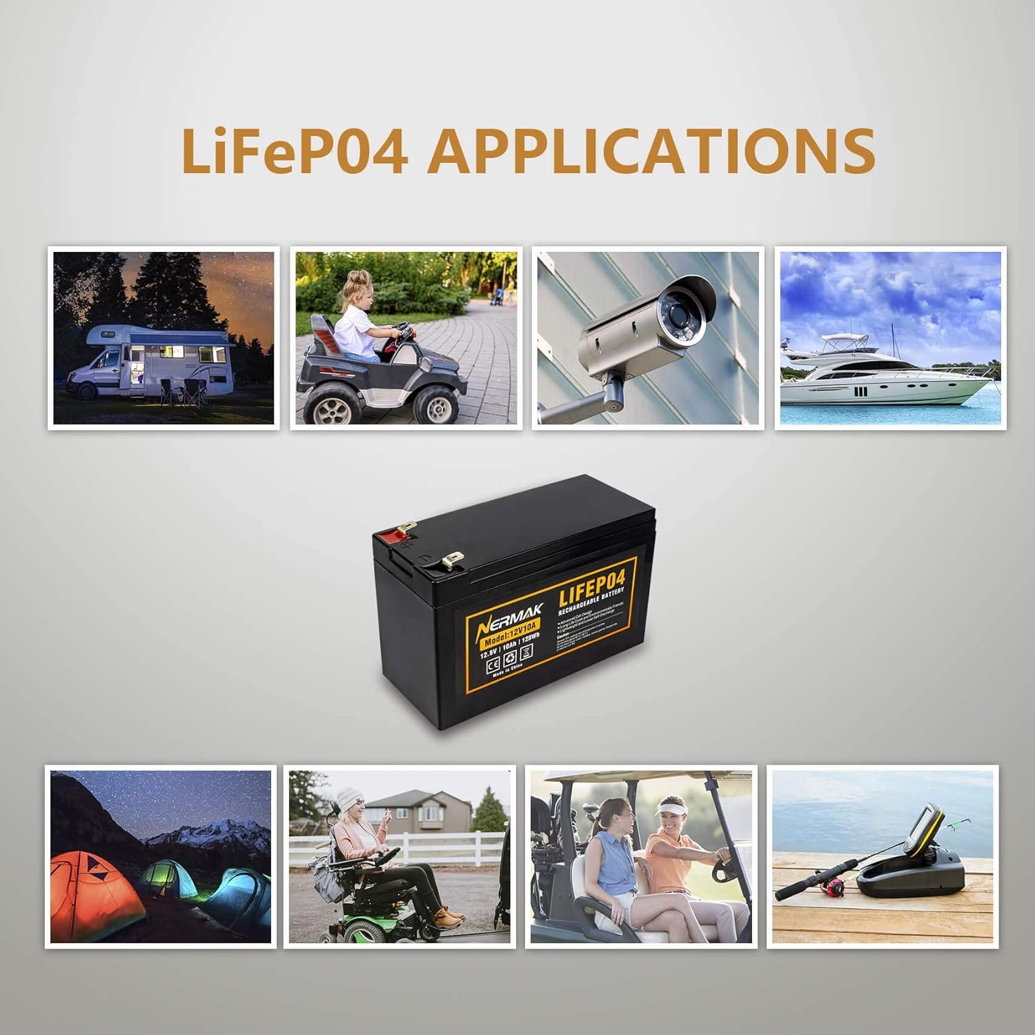 NERMAK 12V 10Ah Lithium LiFePO4 Deep Cycle Battery with 10A BMS,Lightweight | 2000+ Cycles Rechargeable Battery for Solar/Wind Power, Lighting, Power Wheels, Ride-on Toy, Fish Finder and More - Image 6