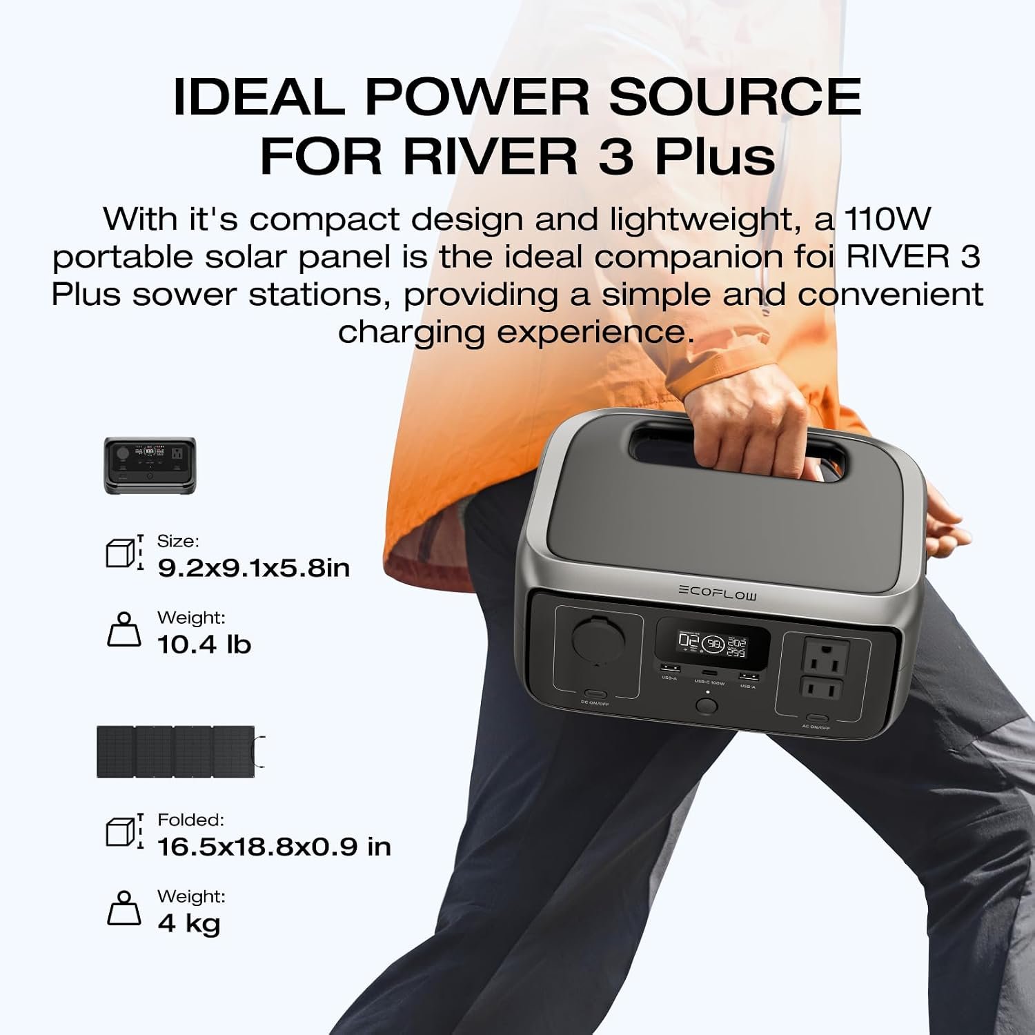 EF ECOFLOW Solar Generator RIVER 3 Plus & 110W Solar Panel, 286Wh 760W | 3 Up to 1200W AC Outlets, - Image 2