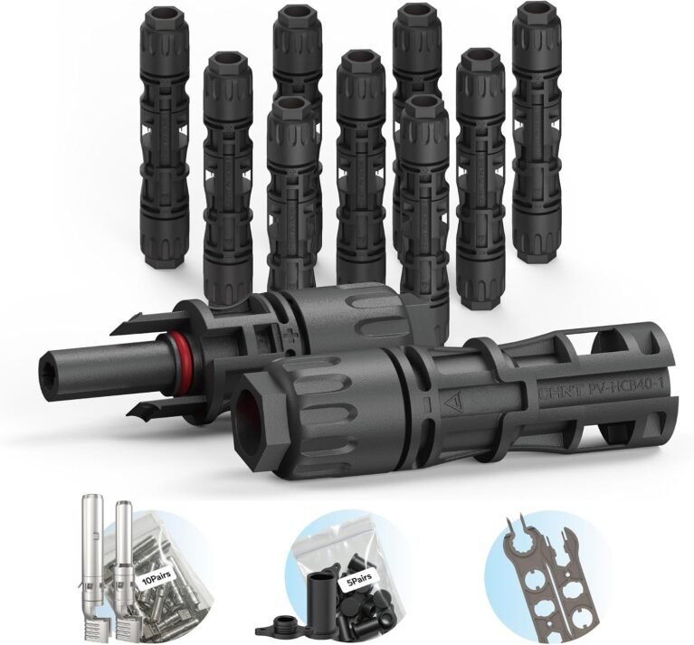 CHINT 8AWG Solar Panel Connectors 1500V DC 70A, TÜV Certified Heavy Duty MC4-Compatible Solar Cable Connectors for Large PV Cables 6-8.6 mm (0.24-0.34 in), 10 Pairs with Dust Caps & Spanners