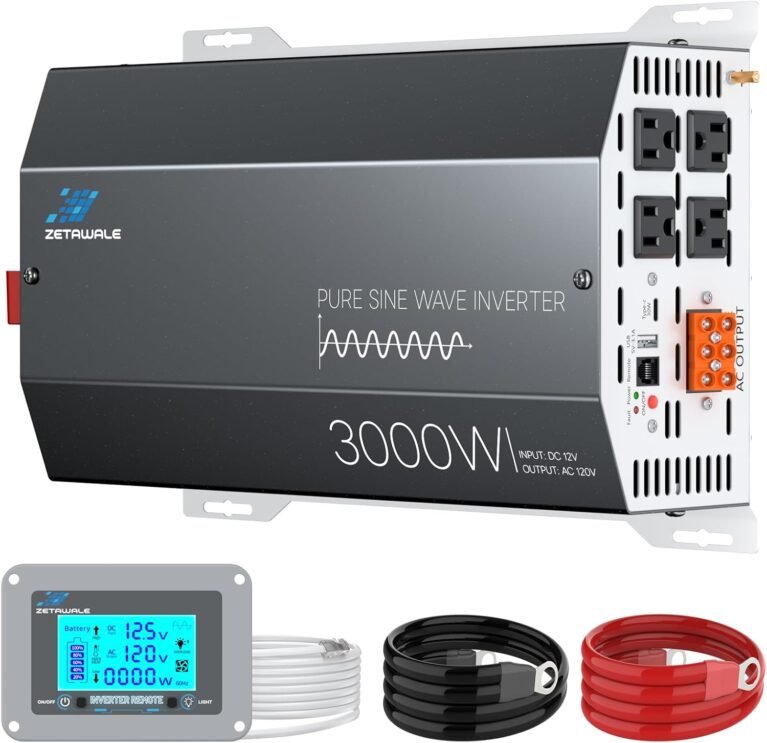 3000W Pure Sine Wave Inverter 12V DC to 120V AC Converter with LCD Remote | 6000W Peak,4AC Outlets, USB & Type-C Port,Clean power for Truck, RVs, Camping, Off Grid Systems, and Backup Applications