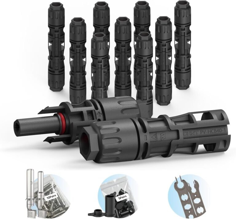 CHINT UL 6703 & TÜV Certified Solar Panel Connectors (10 Pairs), 1500V 46A DC MC4-Compatible PV Cable Connectors Kit for 10/12 AWG Solar Wire with Dust Caps & Spanners