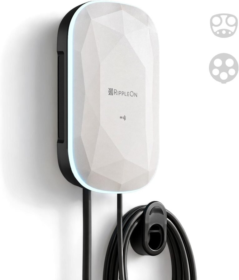RIPPLEON Level 2 EV Charger - Hardwired/48Amp/11.5KW/240V, UL2594, ETL, FCC | Compatible for All North American EVs/EV Charger Level 2 with Dual Plug Type - 25ft Cable/Smart App/Weatherproof/Lunar Pearl