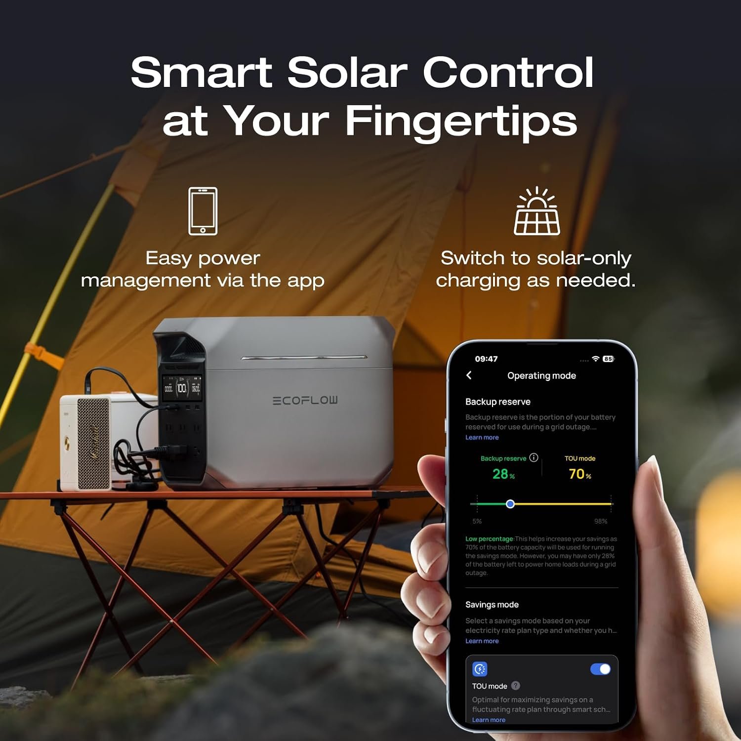 EF ECOFLOW Solar Generator DELTA 3 Plus with 220W Bifacial Panel, 1024Wh | LFP(LiFePO4) Battery, 1800W AC/140W USB-C Output, Portable Power Station for Home Backup Power, Camping & RVs - Image 7