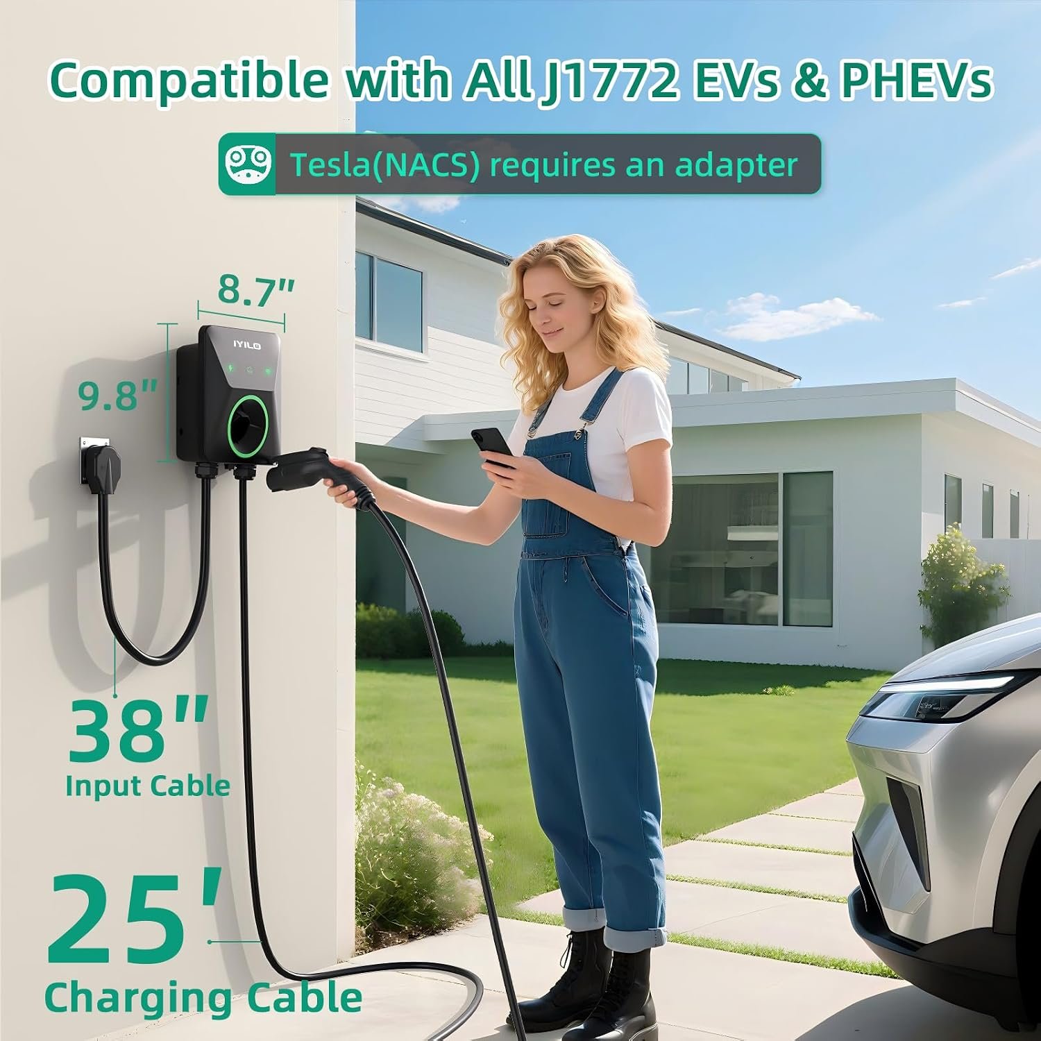 Level 2 EV Charger, 40Amp/9.6KW/240V, NEMA 14-50P, Wi-Fi(2.4 GHz) | J1772 Wall Electric Car Charger with Dual Temp Sensors, RFID, Smart App-Scheduled Charging, UL 2594, ETL & Energy Star - Image 9