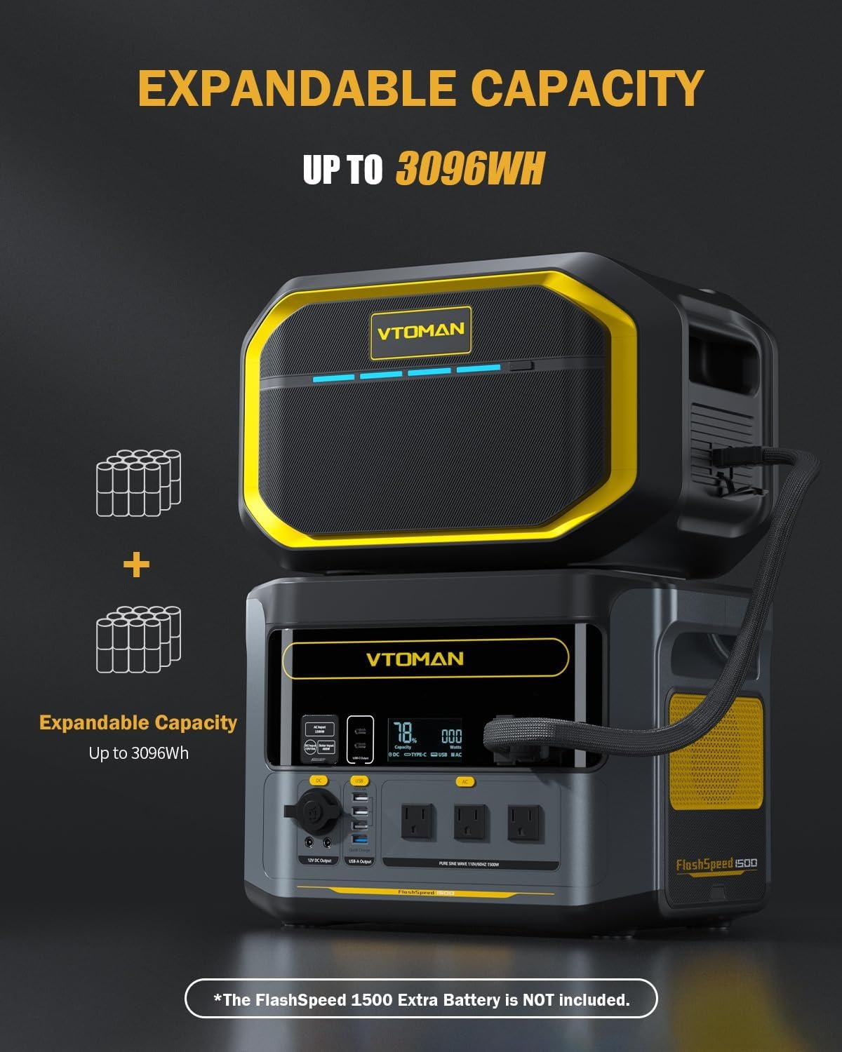 VTOMAN FlashSpeed 1500 Solar Generator, 1548Wh LiFePO4, 3000W peak ouput | Recharge 0-100% in 1H, UPS - Image 5