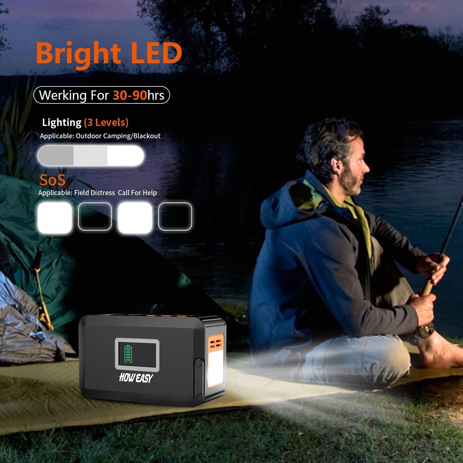 HOWEASY Portable Power Station,120W(240W Peak) Solar Generator | 88Wh Lithium Battery Power with 110V AC Outlet/DC/USB/LED Light for Outdoor Camping Trip Hunting Emergency - Image 7