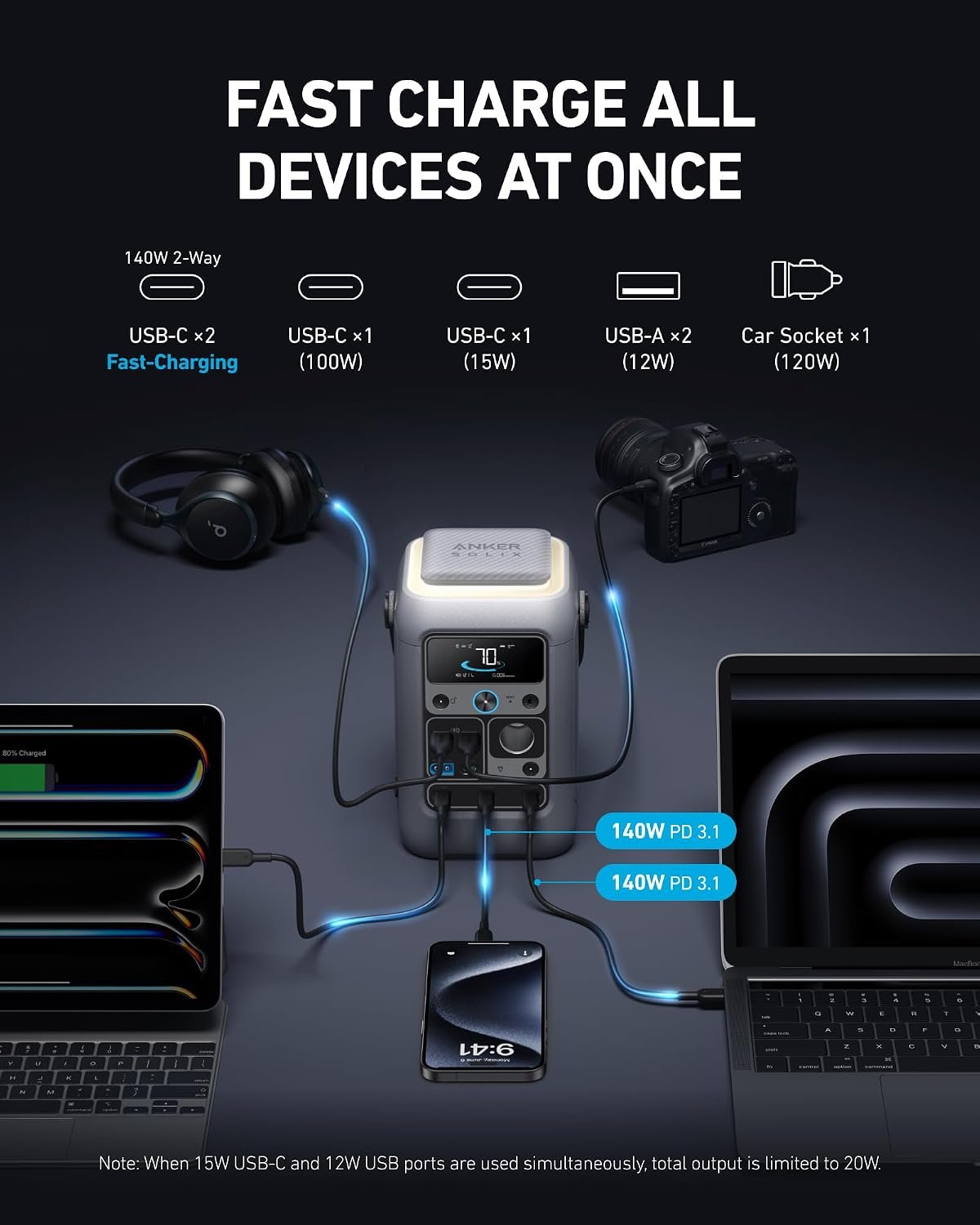 Anker SOLIX C300 DC Portable Power Station, 288Wh, 300W, Outdoor Camping | 288Wh LiFePO4 Battery, 300W Solar Generator for UPS, Travel, and Emergency Use (No Wall Charger Included) - Image 3