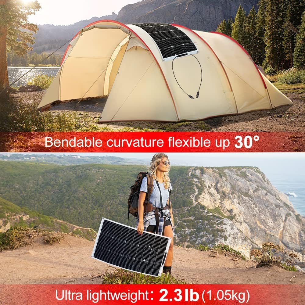 DOKIO 100W Flexible Solar Panel, 18V ETFE, for 12V RV and Marine Systems | Lightweight semi-flexible ETFE panel with MC4 leads; for RV, boat, van, trailer and other off-grid installations - Image 6