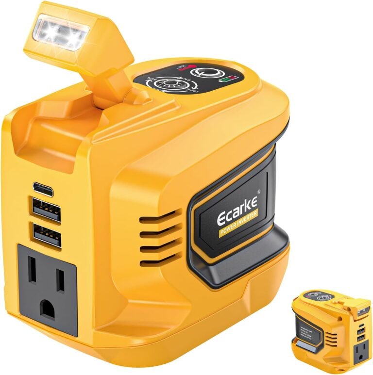 Ecarke 220W Portable Power Inverter Compatible with DeWALT 20V Battery (Tool Only), DC 20V to AC 110V Power Station with 1 AC Outlet, 2 USB-A, 1 Type-C & LED Light for Camping Outdoor Emergency