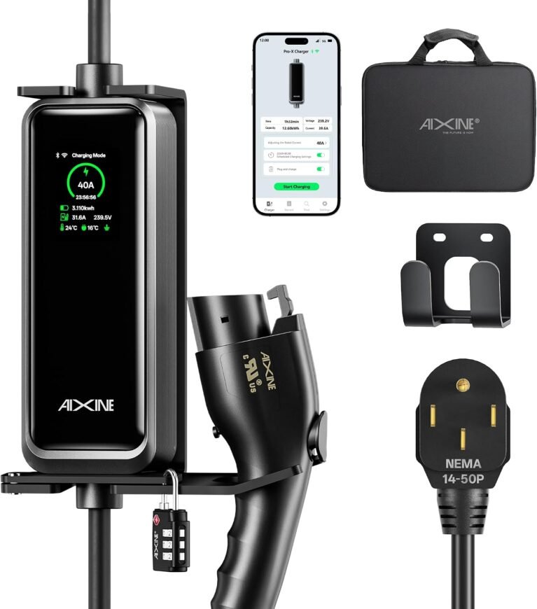 Level 2 EV Charger 40 Amp, Portable EV Charger Level 2 with 25ft Cable, WiFi APP/Plug-Play, 240V NEMA 14-50P Plug, J1772 Charger ETL Certified for BEVs/PHEVs, Electric Vehicle Charging Stations