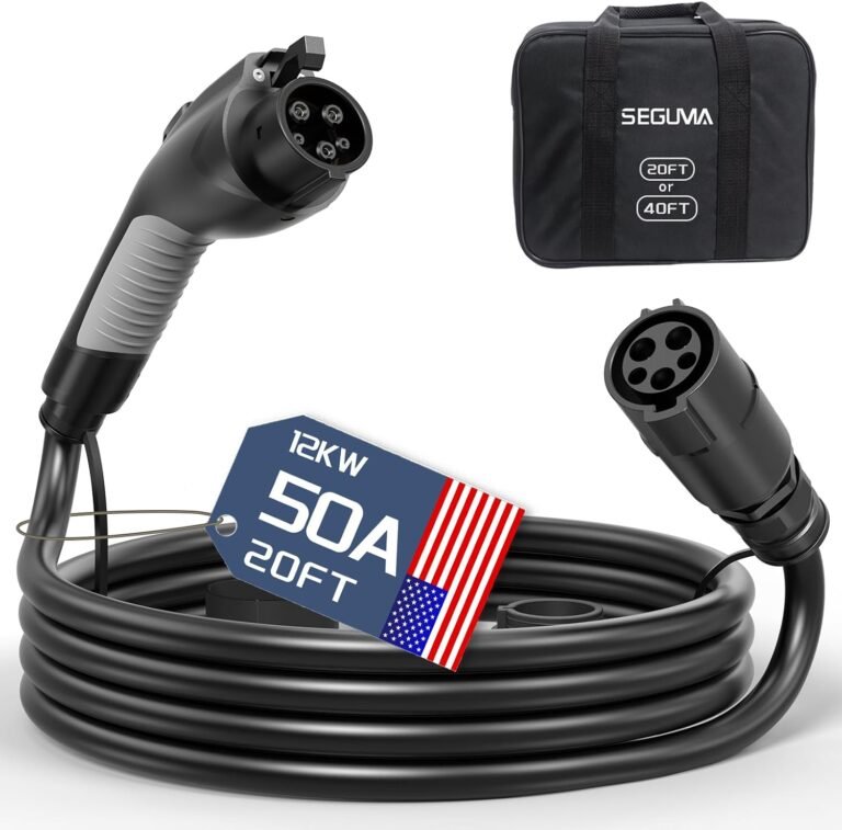 SEGUMA EV Charger Extension Cable, 50A 20FT UL Listed J1772 Extension Cord | Compatible with Level 1/2 EV Chargers, Suitable for J1772 EVs/PHEVs, IP66 Car Charger Extension Cord with Bag