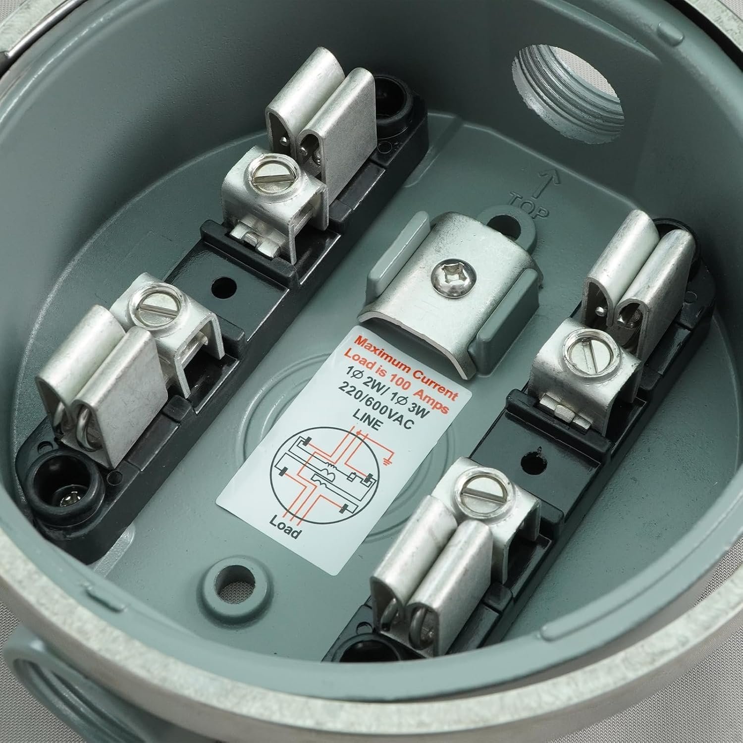 Round 100 Amp Meter Socket | 4 Jaw Meter Base, ANSI C12.7, 240V 3-Wire Ring Type with Horn Bypass, Overhead/Underground Feed for Residential & RV - Image 3