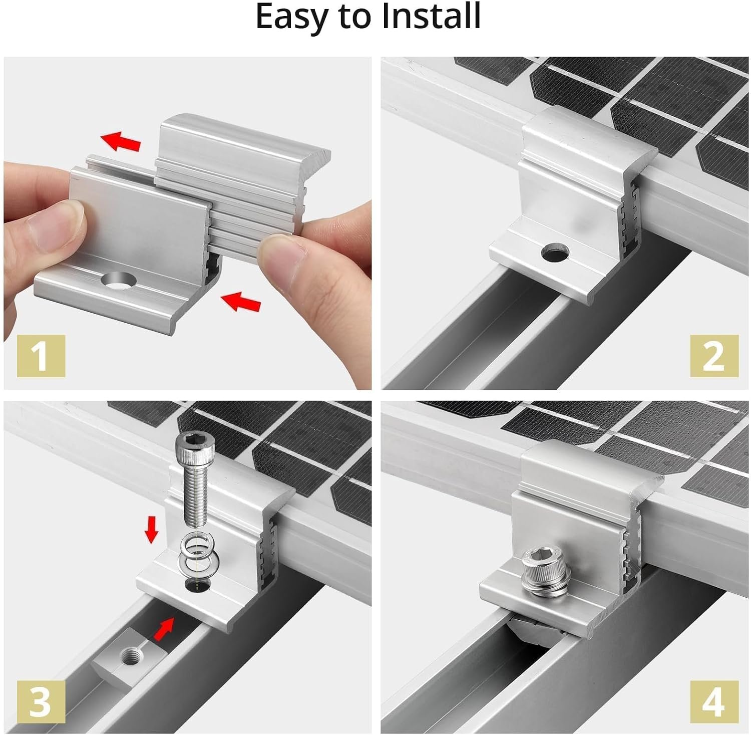 Anbte 10pcs Solar Panel End Clamps 30-50 mm Adjustable, Solar Mount Bracket | Aluminum Solar Panel Mounting Kit with 10*Screw M8 &1*Wrench, For Metal Roof, Tin Roof, Flat Roof, Sheet Roof, Ground, Silver - Image 5