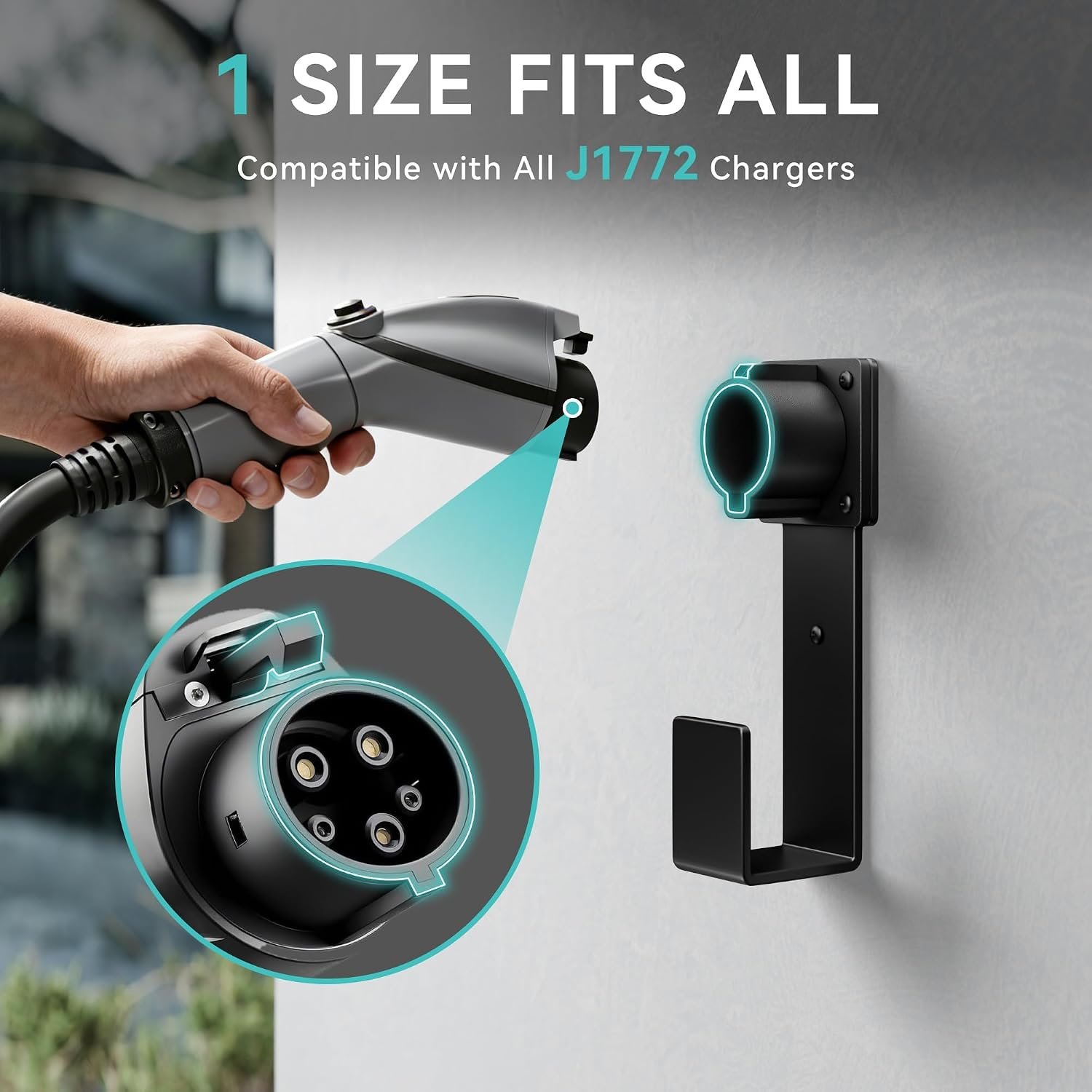 EV Charger Holder-J1772 Connector, Nozzle Holster Dock and J-Hook Combination, EV Cable Holder Wall-Mount Electric Vehicle Charger. - Image 4